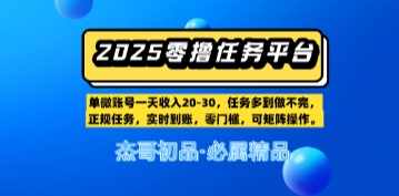 【零撸任务平台第二期】单账号一天收入20，任务多到做不完，实时到账，零门槛，可矩阵操作-大叔网创联盟