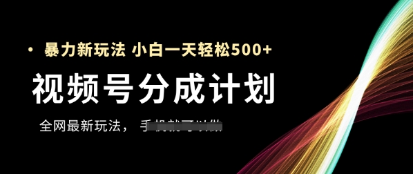 视频号分成计划，全网最暴力玩法，新手一天也能轻松5张+-大叔网创联盟