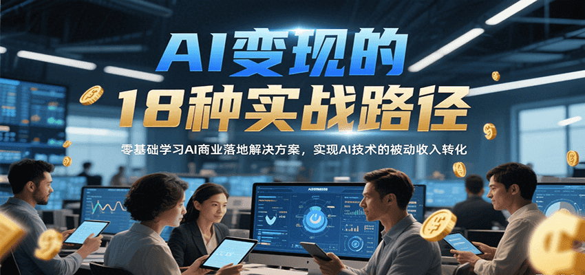 AI变现的18种实战路径，零基础学习AI商业落地解决方案，实现AI技术的被动收入转化-大叔网创联盟