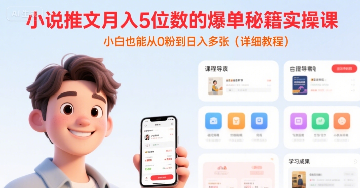 小说推文月入5位数的爆单秘籍实操课，，小白也能从0粉到日入多张(详细教程)-大叔网创联盟