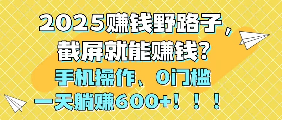 （14771期）2025赚钱野路子，截屏就能赚钱？手机操作0门槛，一天躺赚600+！！！-大叔网创联盟