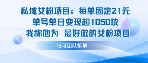 私域女粉项目：每单固定21块，单日变现超1k+，最好做的女粉项目-大叔网创联盟