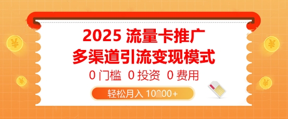 2025流量卡推广，0门槛0投资0费用，多渠道引流变现模式，轻松月入1w-大叔网创联盟