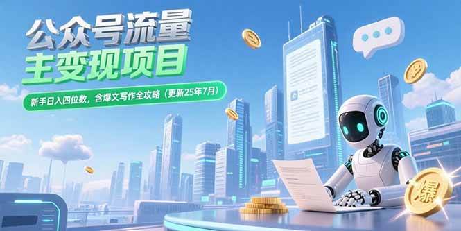 （15412期）公众号流量主变现项目，新手日入四位数，含爆文写作全攻略(更新25年7月)-大叔网创联盟