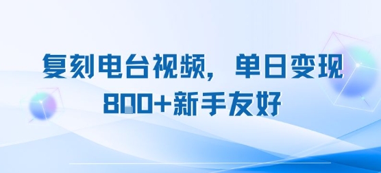 复刻电台视频，单日变现8张+新手友好，长期可做-大叔网创联盟