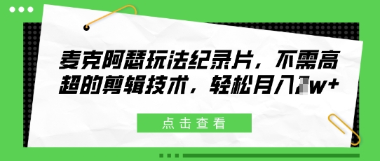 麦克阿瑟玩法纪录片，不需高超的剪辑技术，轻松月入1w+-大叔网创联盟
