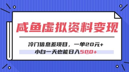 咸鱼虚拟资料变现，冷门信息差项目，一单20.小白一天也能日入5张-大叔网创联盟