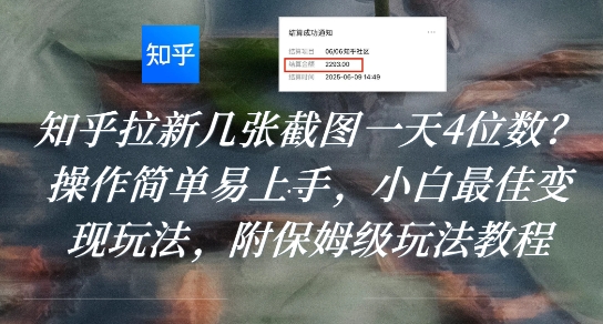 知乎拉新几张截图一天4位数？操作简单易上手，小白最佳变现玩法，附保姆级玩法教程-大叔网创联盟