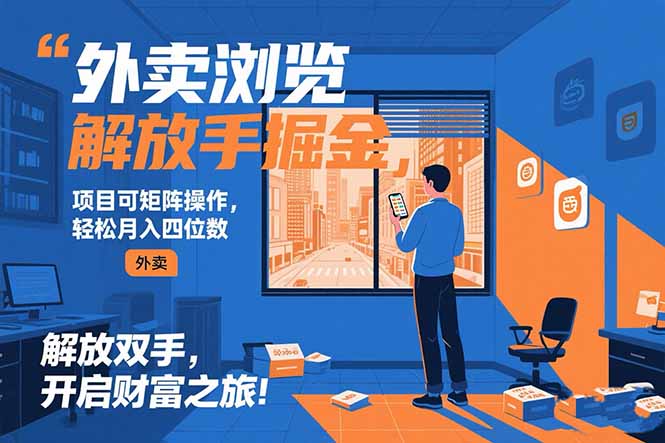 外卖浏览掘金项目 可矩阵操作 轻松日入500+-大叔网创联盟