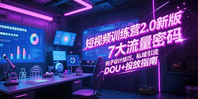 （15255期）短视频训练营2.0新版，7大流量密码/钩子设计技巧/私域引流/DOU+投放指南-大叔网创联盟