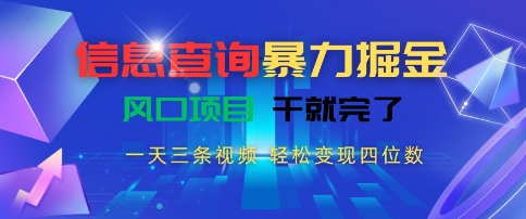 信息查询暴力掘金，一天三条视频，轻松变现四位数，风口项目干就完了【揭秘】-大叔网创联盟