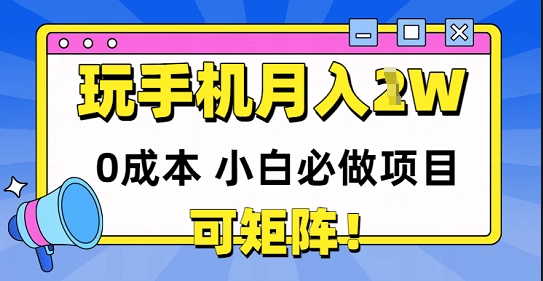 0成本小白必做项目，可矩阵，玩玩手机月入1w+-大叔网创联盟