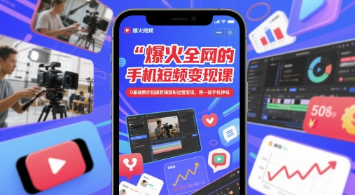 爆火全网的手机短视频变现课，0基础教你拍摄剪辑涨粉运营变现，用一部手机挣钱-大叔网创联盟