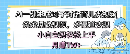 AI一键生成母子对话育儿类视频，条条爆款视频，多渠道变现，小白宝妈轻松上手，月入1W+-大叔网创联盟