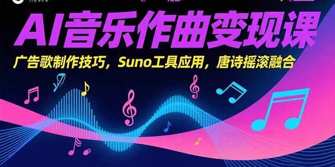 （15370期）AI音乐作曲变现课，广告歌制作技巧，Suno工具应用，唐诗摇滚融合-大叔网创联盟