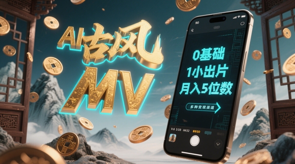 AI一键生成古风音乐MV，0剪辑基础1小时出片，多种变现渠道，一部手机月入5位数-大叔网创联盟