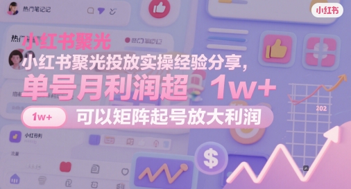 小红书聚光投放实操经验分享，单号月利润超1w+，可以矩阵起号放大利润-大叔网创联盟