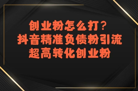 创业粉怎么打？抖音精准负债粉引流，超高转化创业粉-大叔网创联盟