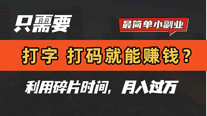 （14672期）只需要打字，打码，就能赚钱？简单的赚钱小副业，利用碎片时间，月入过万-大叔网创联盟