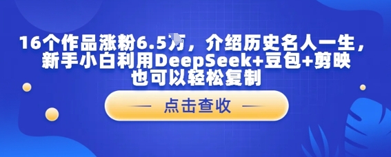 16个作品涨粉6.5W，介绍历史名人一生，新手小白利用DeepSeek+豆包+剪映也可以轻松复制-大叔网创联盟