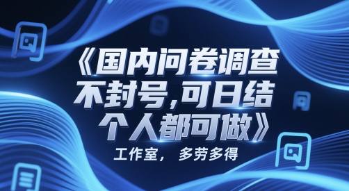 国内问卷调查，不封号，可日结，多劳多得，工作室，个人都可做-大叔网创联盟