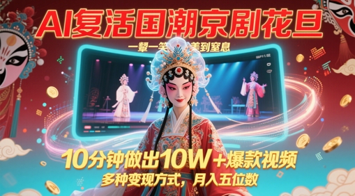 AI复活国潮京剧花旦，一颦一笑美到窒息，10分钟做出10W+爆款视频，多种变现方式，月入五位数-大叔网创联盟