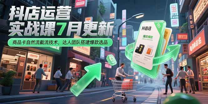 （15329期）抖店运营实战课7月更新，商品卡自然流截流技术，达人团队搭建爆款选品-大叔网创联盟