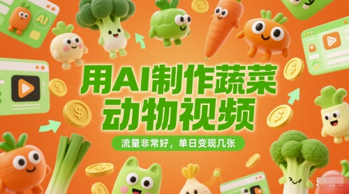 用AI制作蔬菜动物视频，流量非常好，单日变现几张-大叔网创联盟