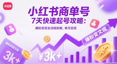 小红书商单号7天快速起号攻略：爆粉变现全流程拆解，单月变现3k+-大叔网创联盟