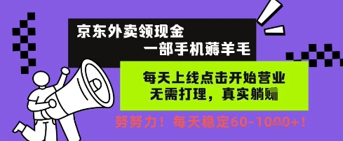 京东外卖领现金，一部手机薅羊毛，每天上线动动手指，无需打理，每天保底60+，每天就是如此轻松【揭秘】-大叔网创联盟