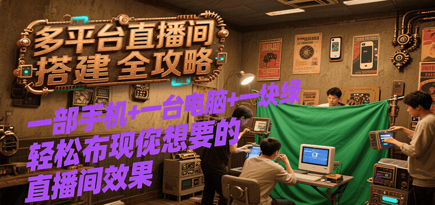 多平台直播间搭建全攻略，一部手机+一台电脑+一块绿布轻松实现你想要的直播间效果-大叔网创联盟