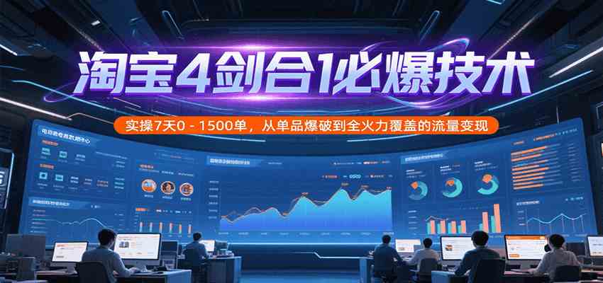 淘宝4剑合1必爆技术，实操7天0-1500单，从单品爆破到全火力覆盖的流量变现-大叔网创联盟
