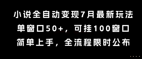 小说全自动变现7月玩法，单窗口50+，可挂100窗口，简单上手，全流程限时公布【揭秘】-大叔网创联盟