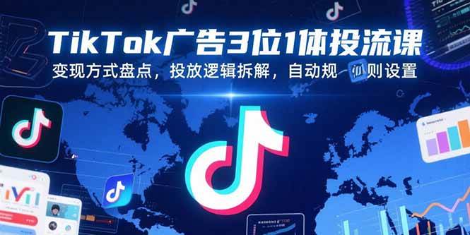 （15460期）TikTok广告3位1体投流课，变现方式盘点，投放逻辑拆解，自动规则设置-大叔网创联盟