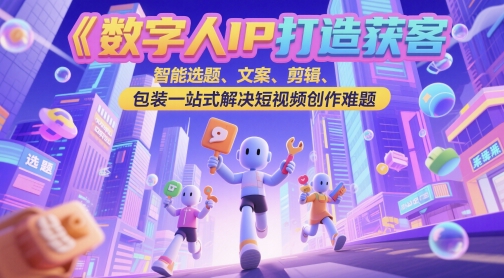 数字人IP打造获客变现实操课，智能选题、文案、剪辑、包装一站式解决短视频创作难题-大叔网创联盟