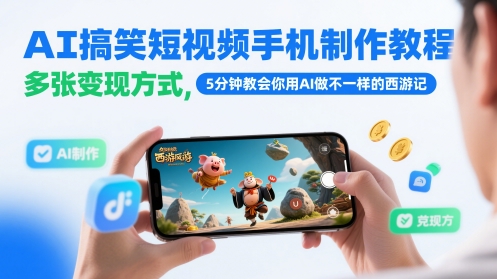 AI搞笑短视频手机制作教程，多张变现方式，5分钟教会你用AI做不一样的西游记-大叔网创联盟